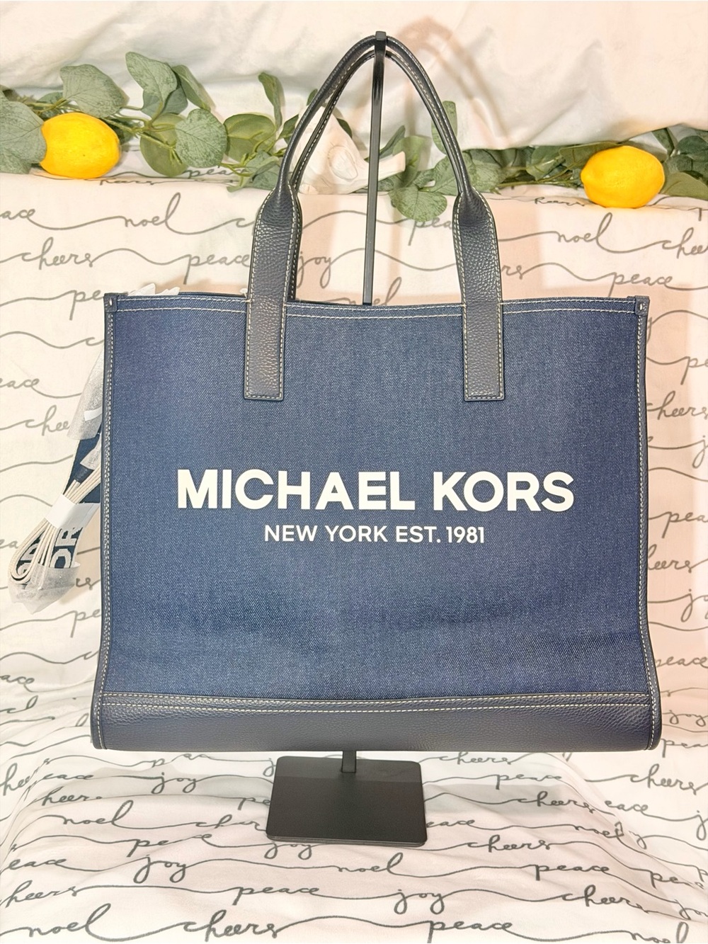 Michael Kors unisex cooper dark denim blue structured tote NWT